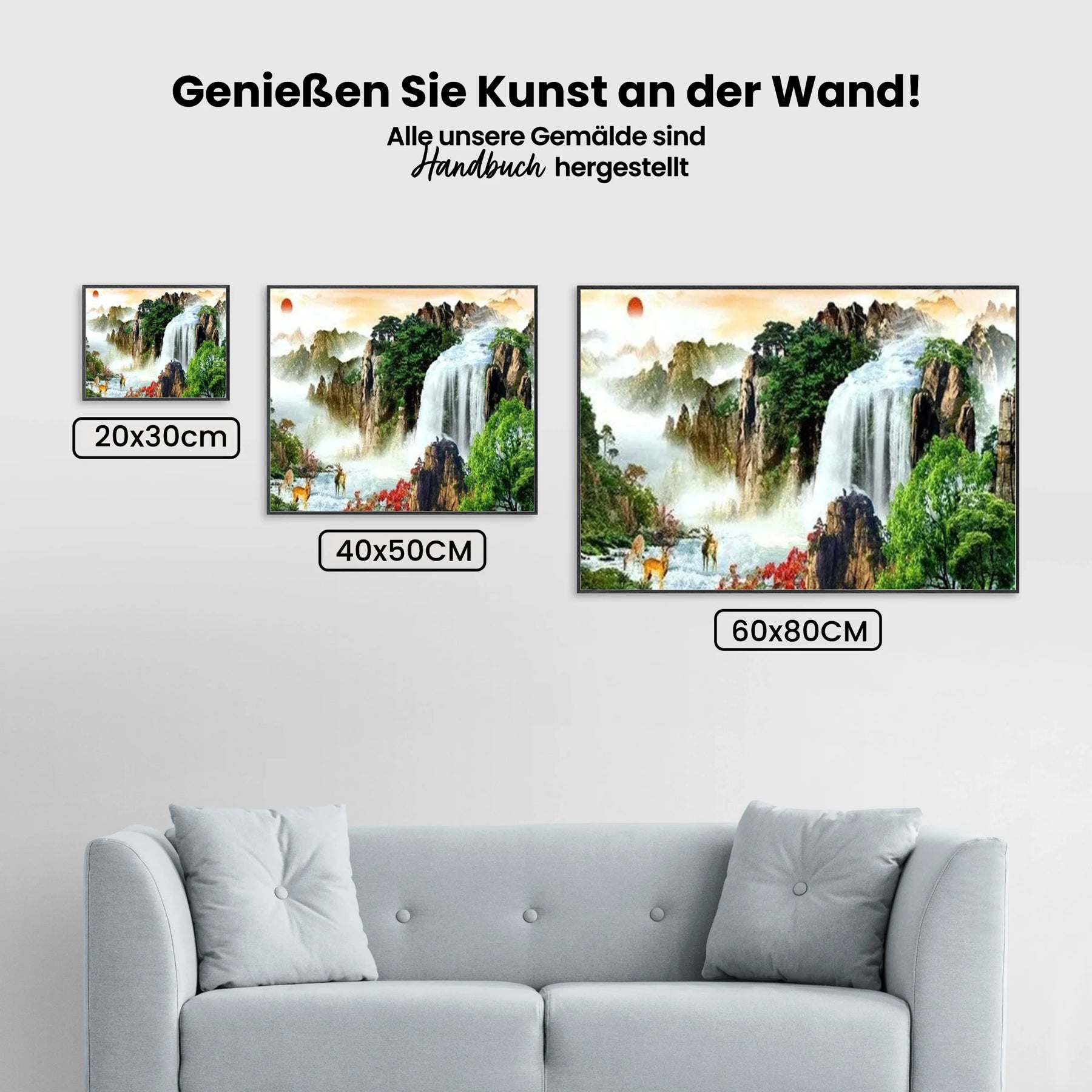 Berge Wasserfall-Bäume | Großformat - Malen nach Zahlen
