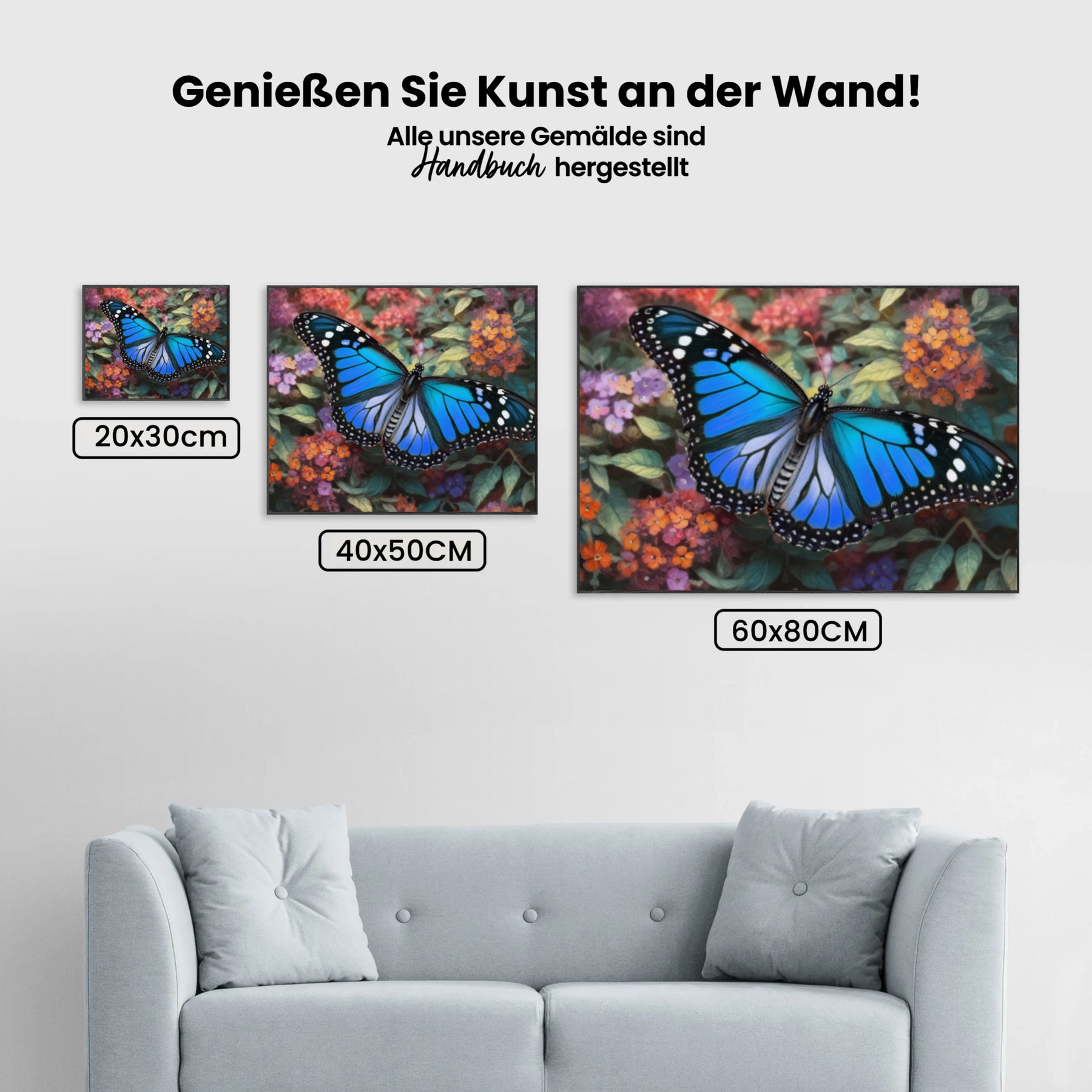 Dipingi con i numeri - Farfalla blu su fiori colorati