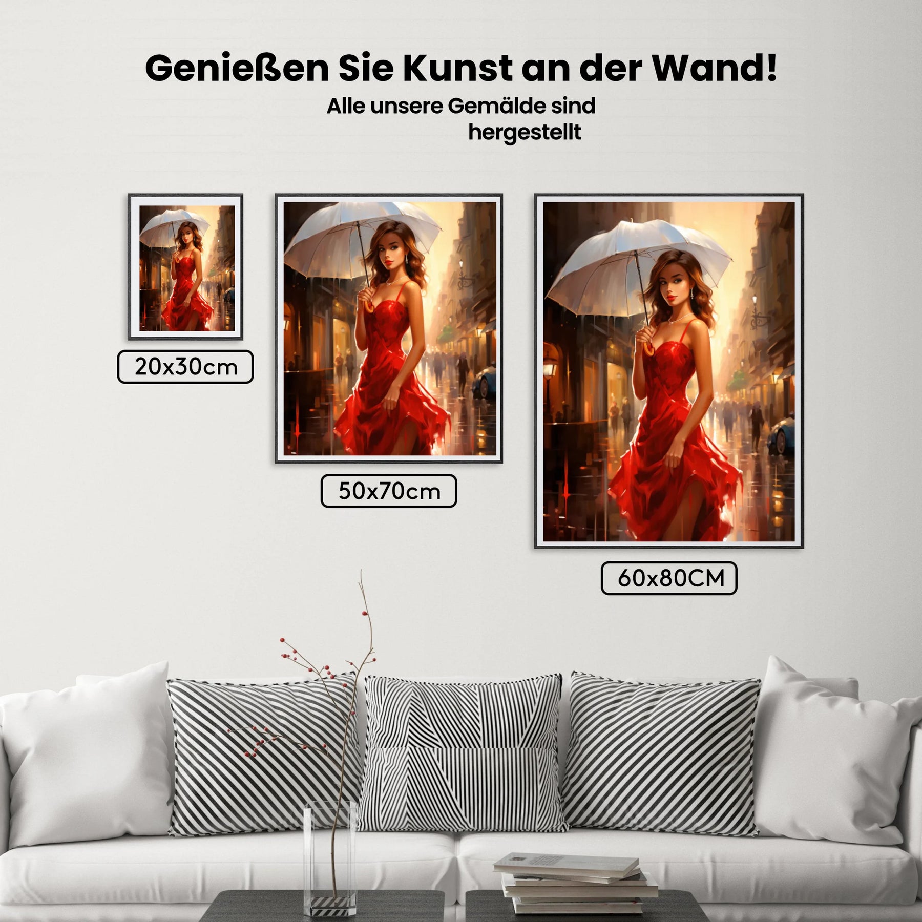 Dame im roten Kleid - Regen - Malen nach Zahlen