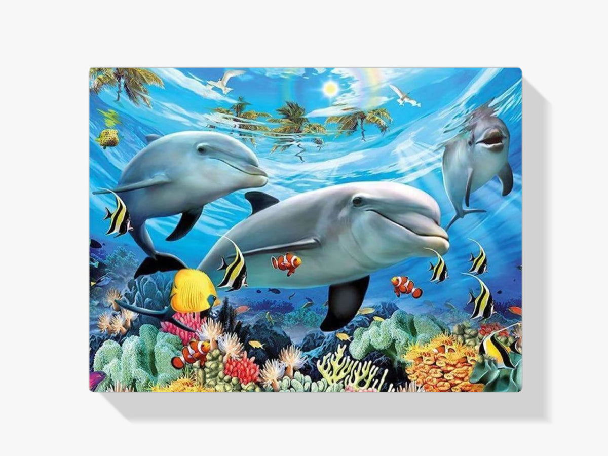 Delfine mit Fischen - Malen nach Zahlen