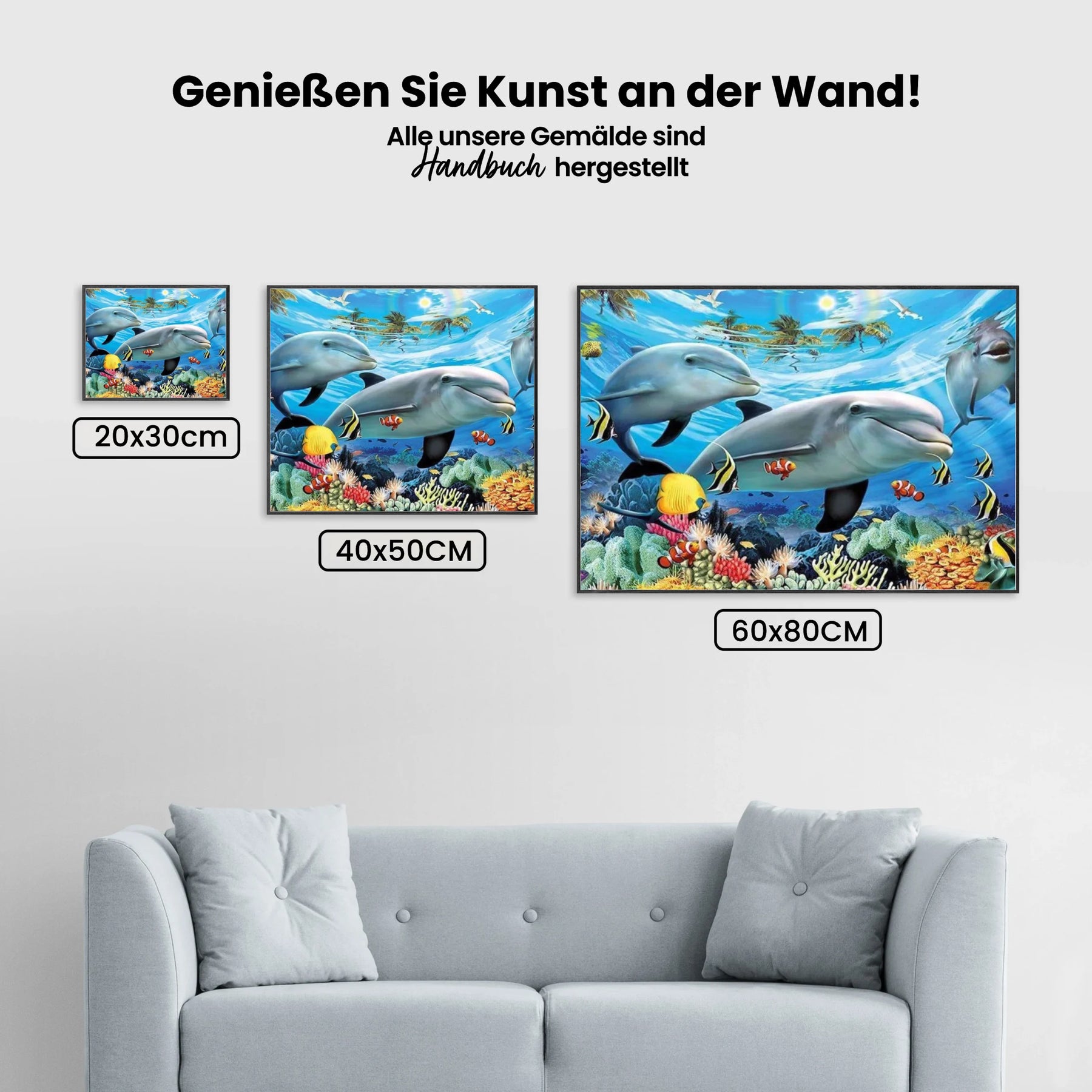 Delfine mit Fischen - Malen nach Zahlen