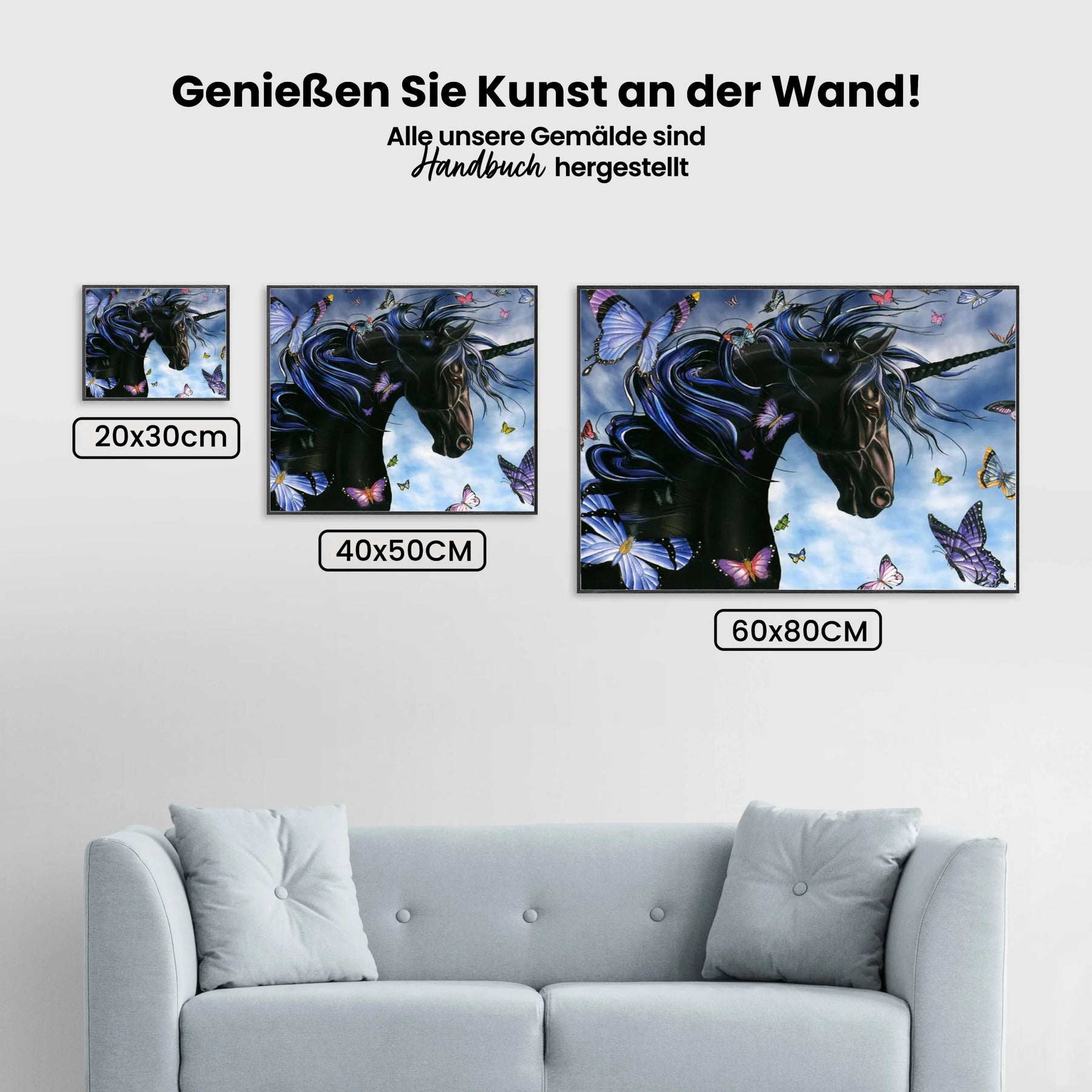 Einhorn - Schmetterlinge - Malen nach Zahlen