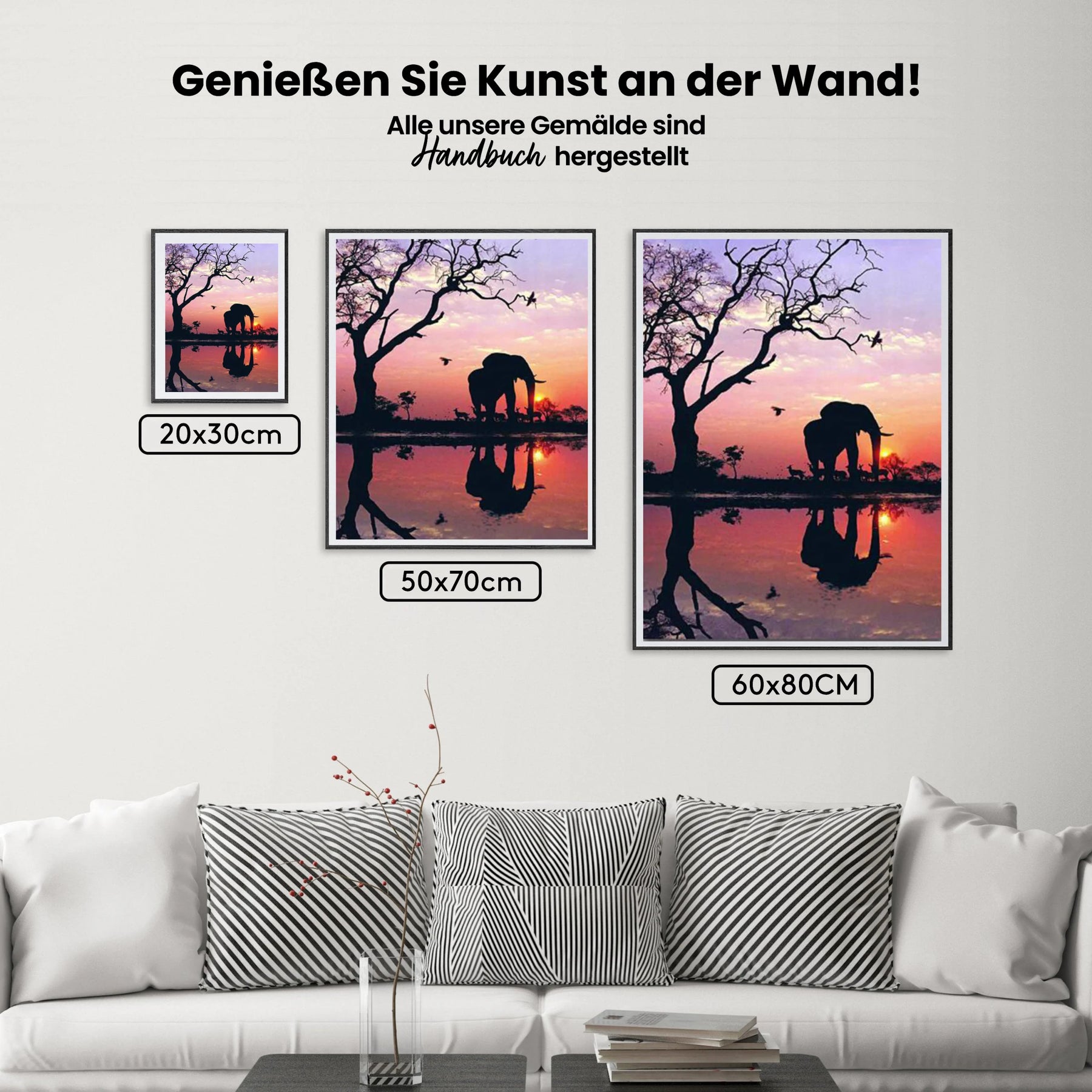 Elefanten-Sonnenuntergang - Malen nach Zahlen