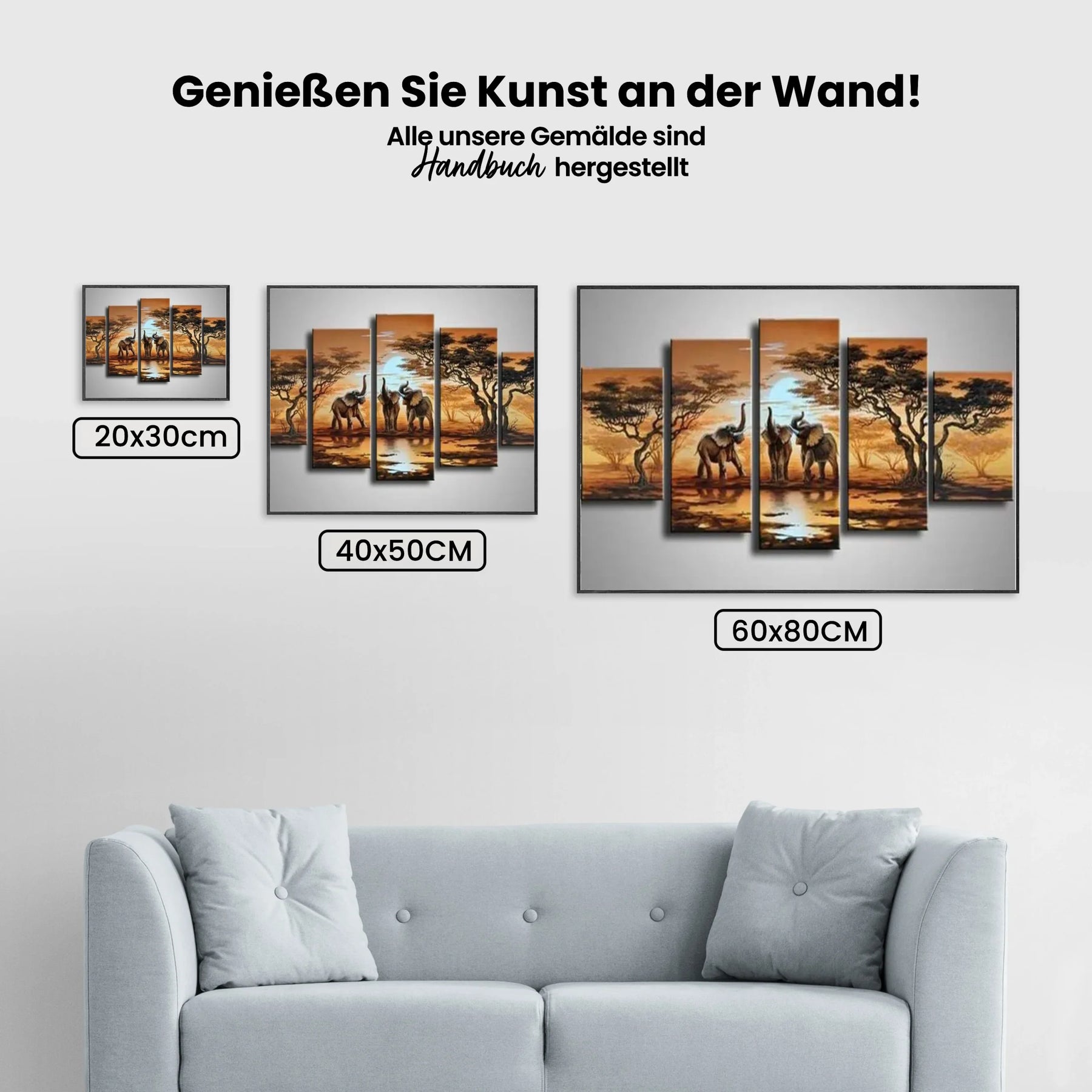 Elefanten bei Sonnenuntergang - Malen nach Zahlen