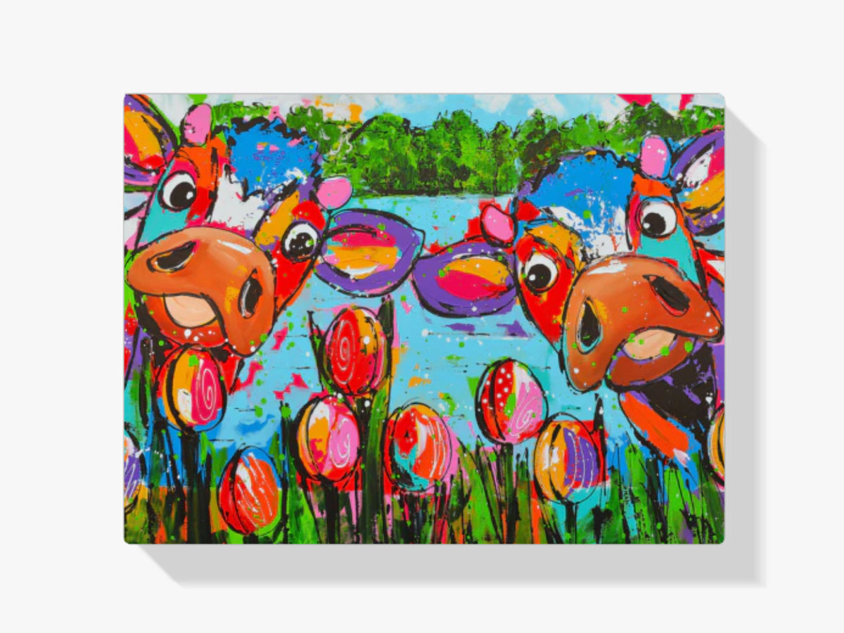 Fröhliche Malerei - Kühe mit Tulpen - Malen nach Zahlen