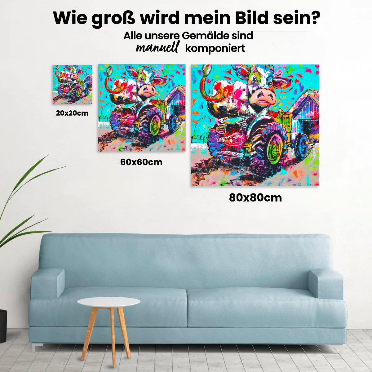 Fröhliche Malerei - Kuh auf Traktor - Malen nach Zahlen
