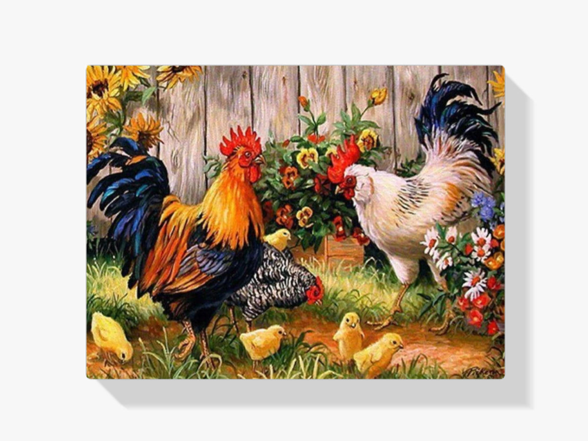 Hühner mit Küken - Malen nach Zahlen