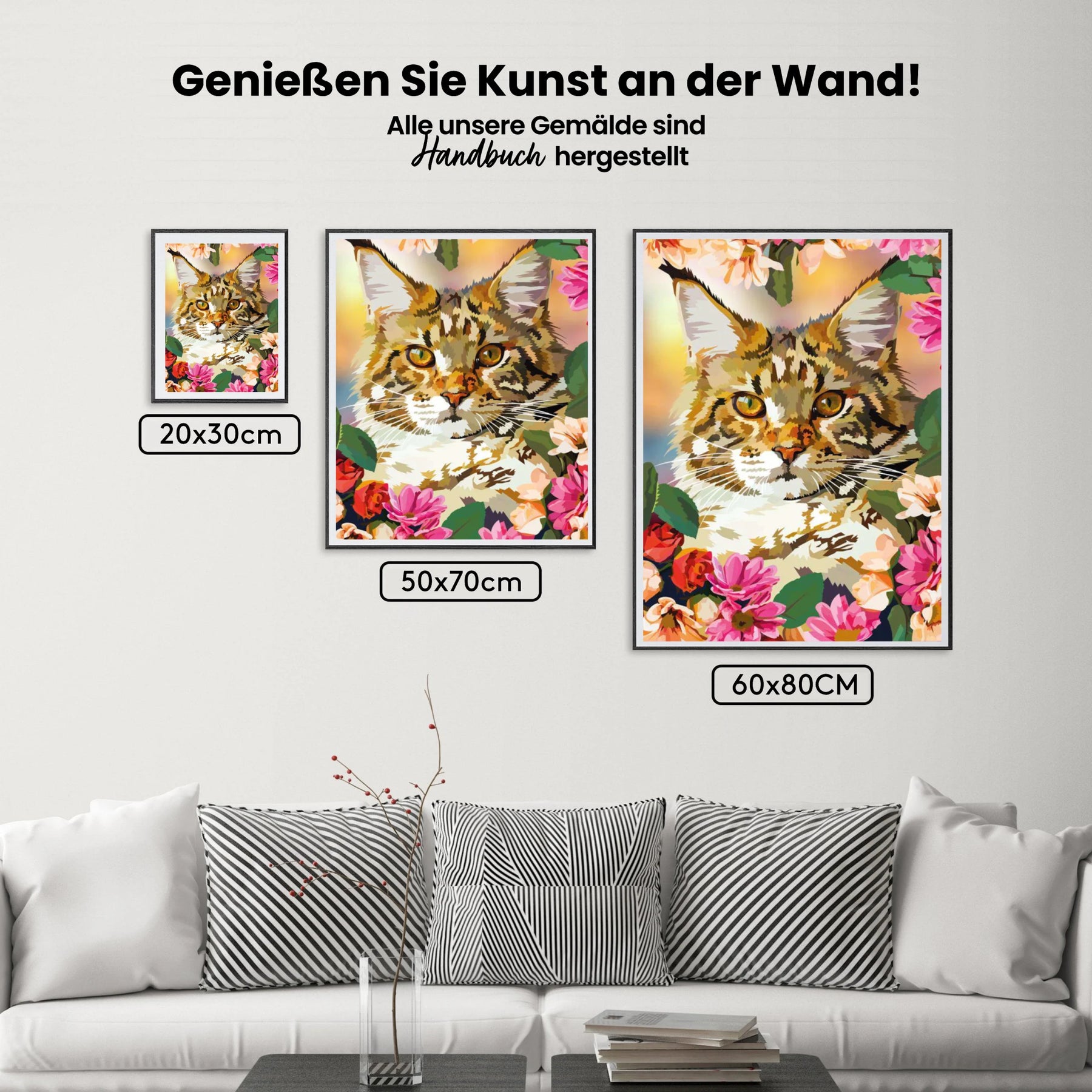 Katze mit Blumen - Malen nach Zahlen