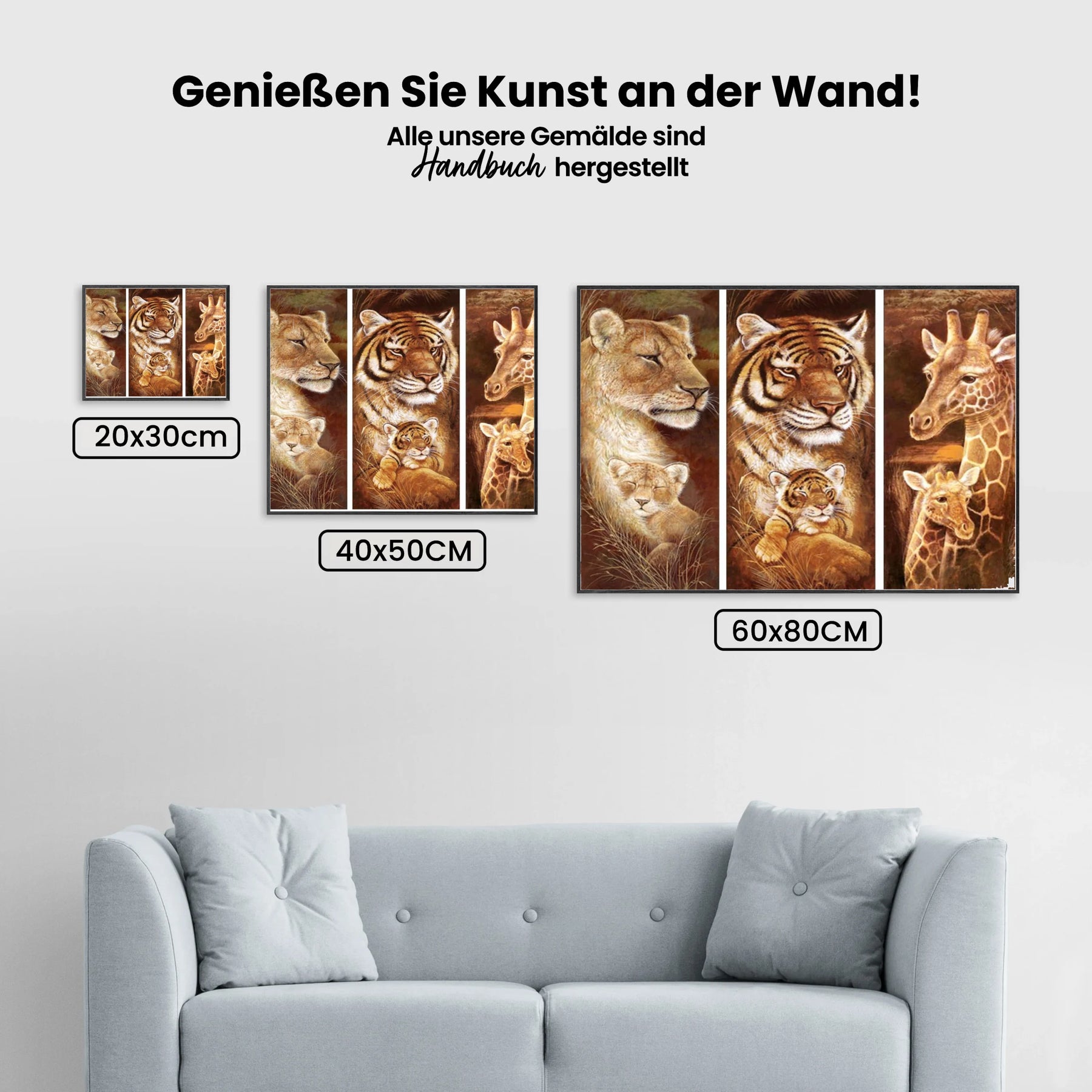 Löwe - Tiger - Giraffe | 3 Teile - Malen nach Zahlen