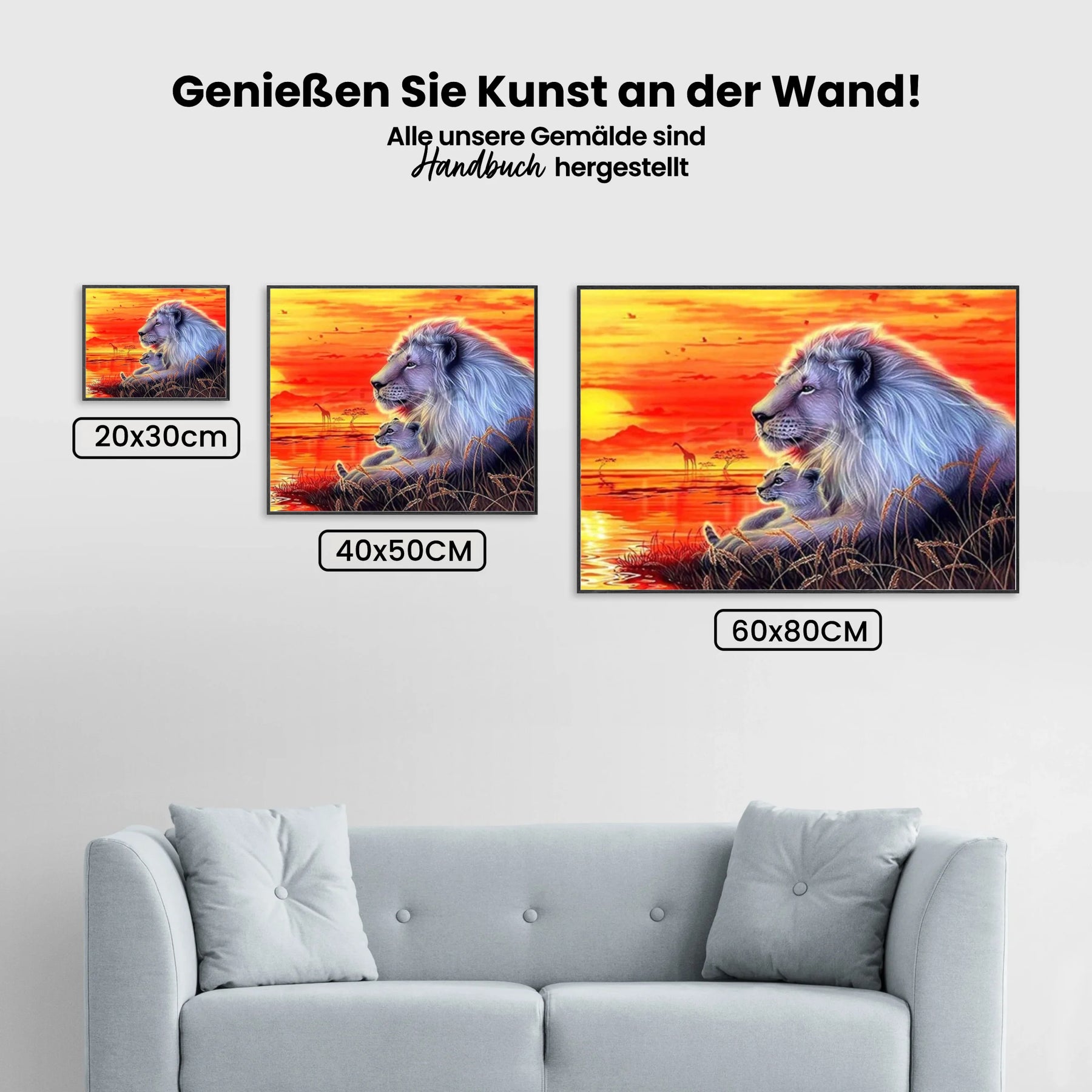 Löwen bei Sonnenuntergang - Malen nach Zahlen