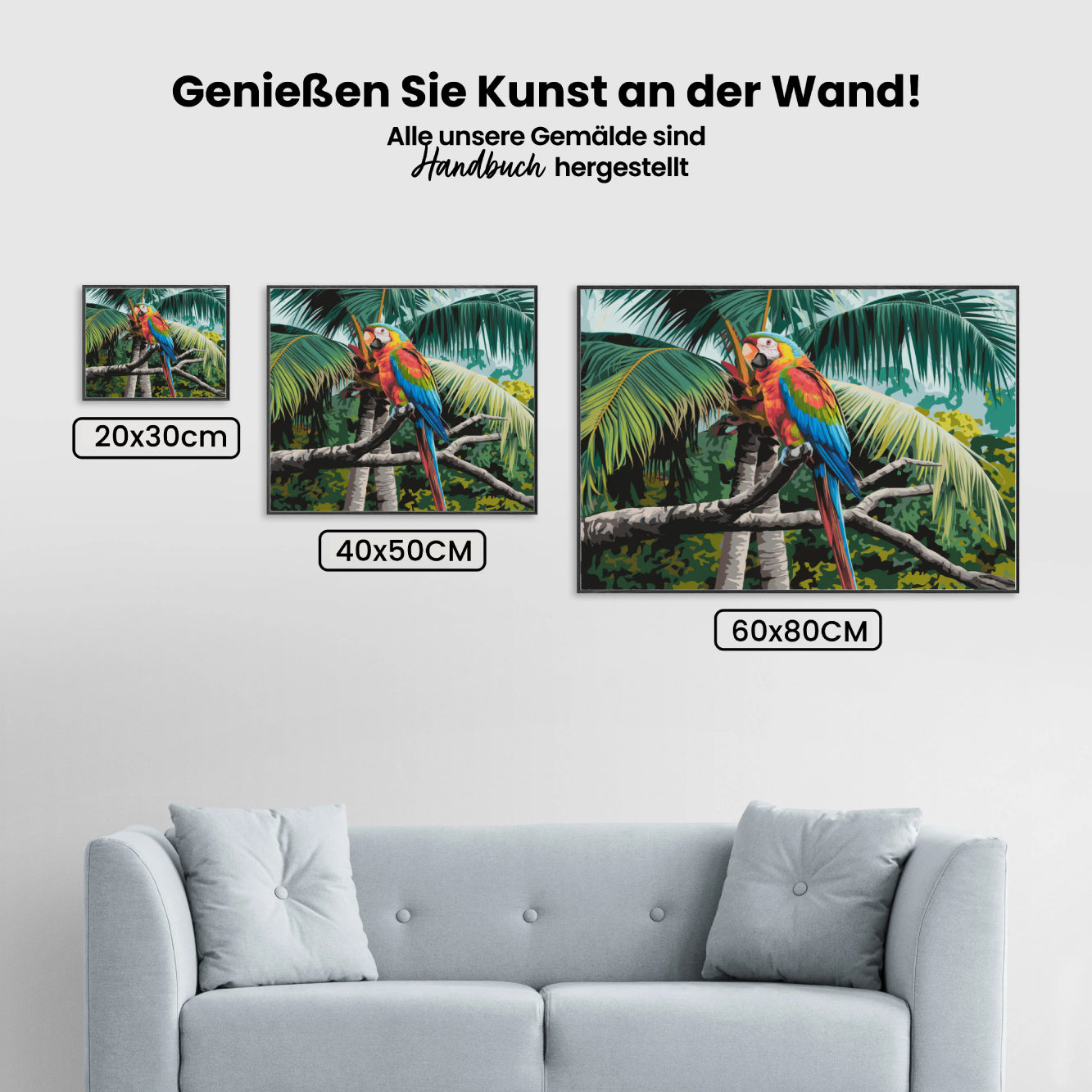Dipingere con i numeri - Pappagallo colorato su un ramo tropicale V2