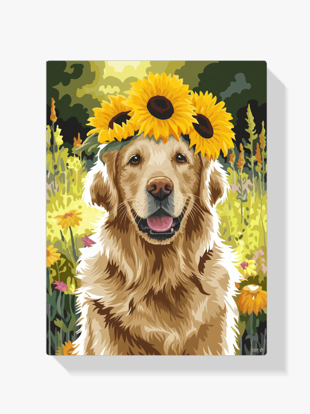 Dipingi con i numeri - Golden Retriever con corona di girasoli