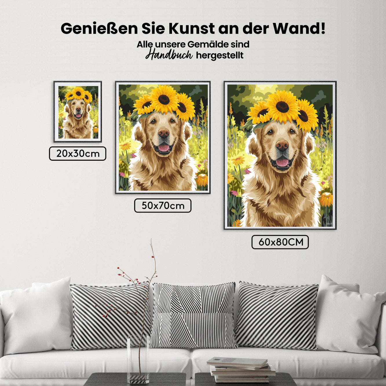 Dipingi con i numeri - Golden Retriever con corona di girasoli