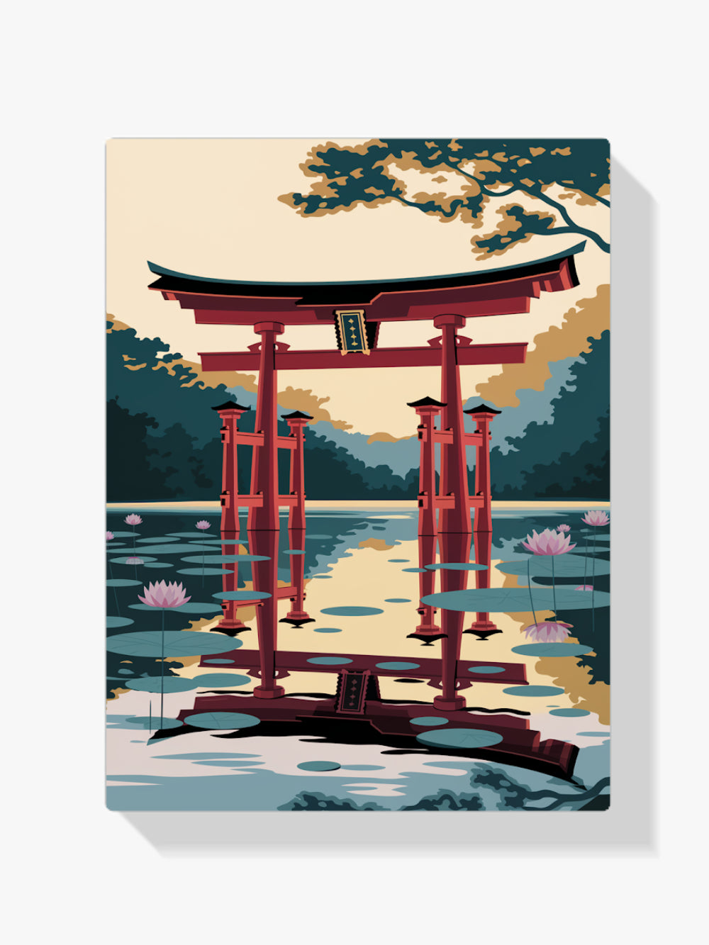 Dipingere con i numeri - Portale Torii Giapponese in un tranquillo stagno
