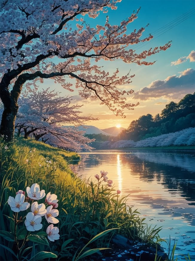 Dipingere con i numeri - Fiori di ciliegio al tramonto