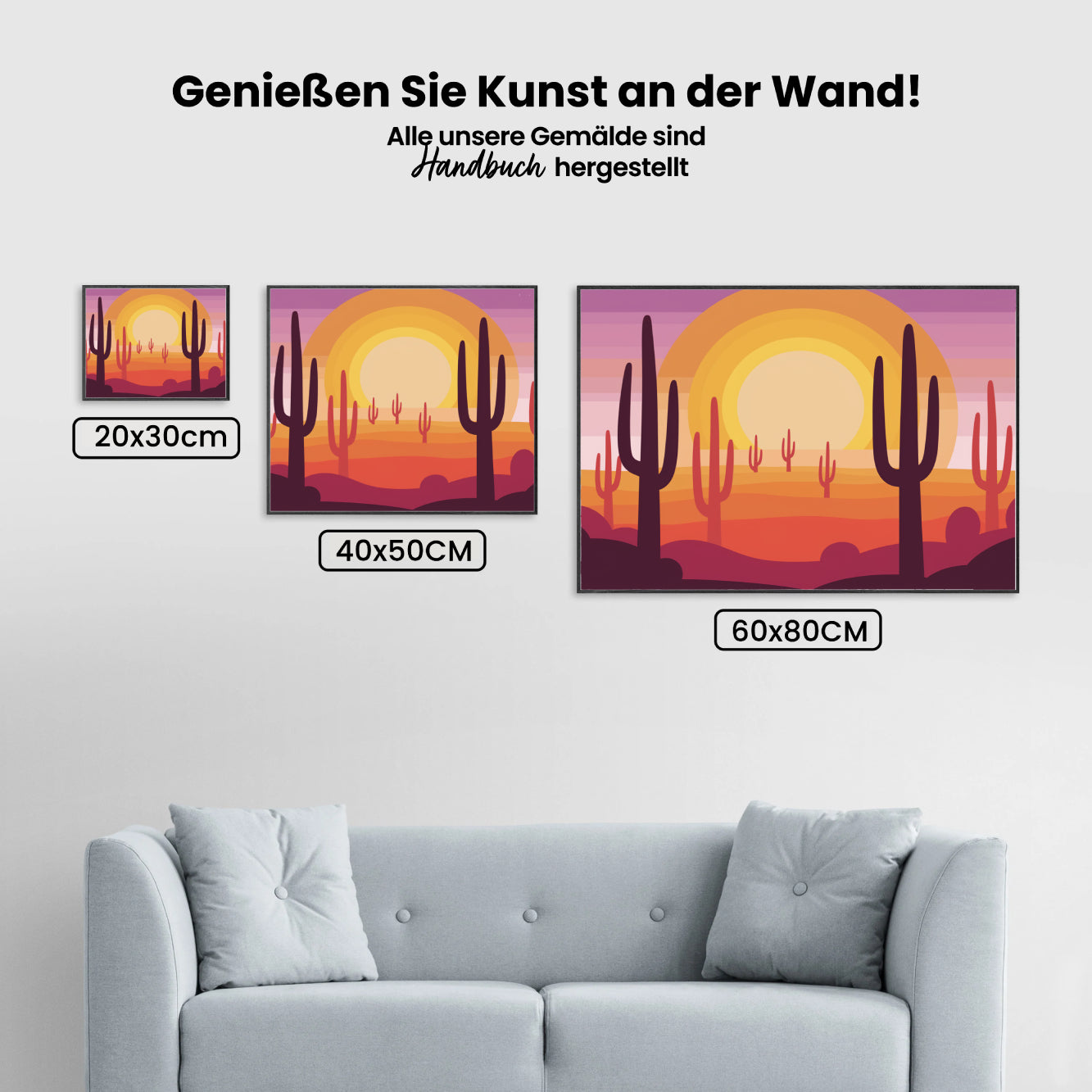 Dipingi con i numeri - Tramonto su un paesaggio desertico con sagome di cactus