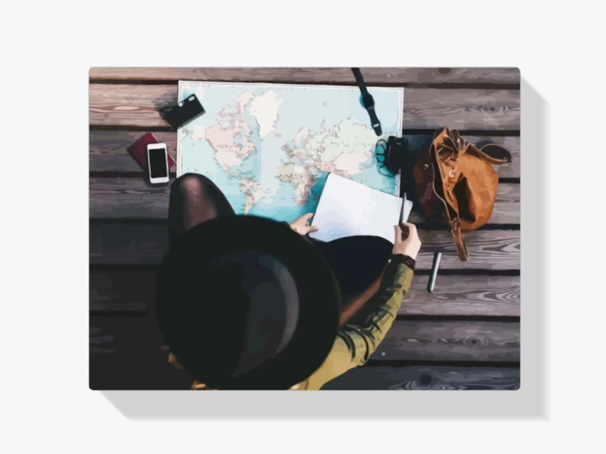 Dipingere con i numeri - Turista esplora mappa del mondo