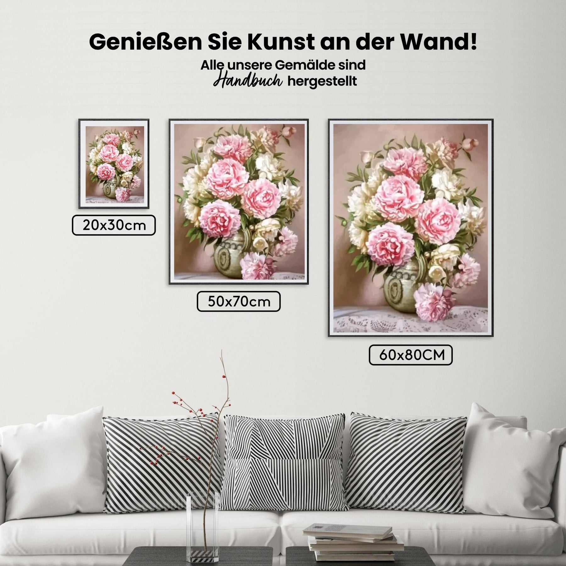 Malen nach Zahlen – Weiße rosa Blumen in Vase
