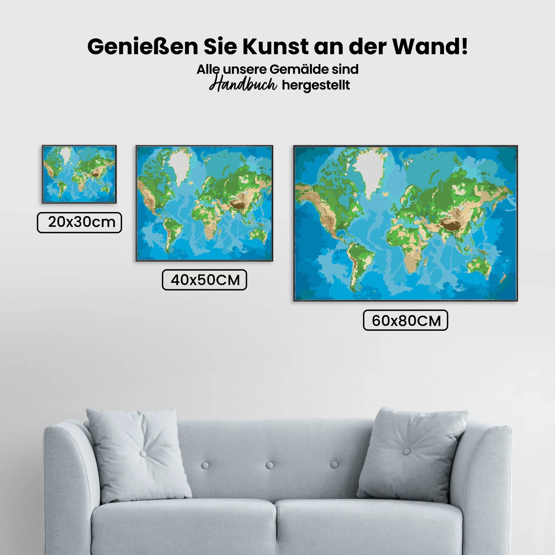 Malen nach Zahlen – Weltkarte (blau und grün)
