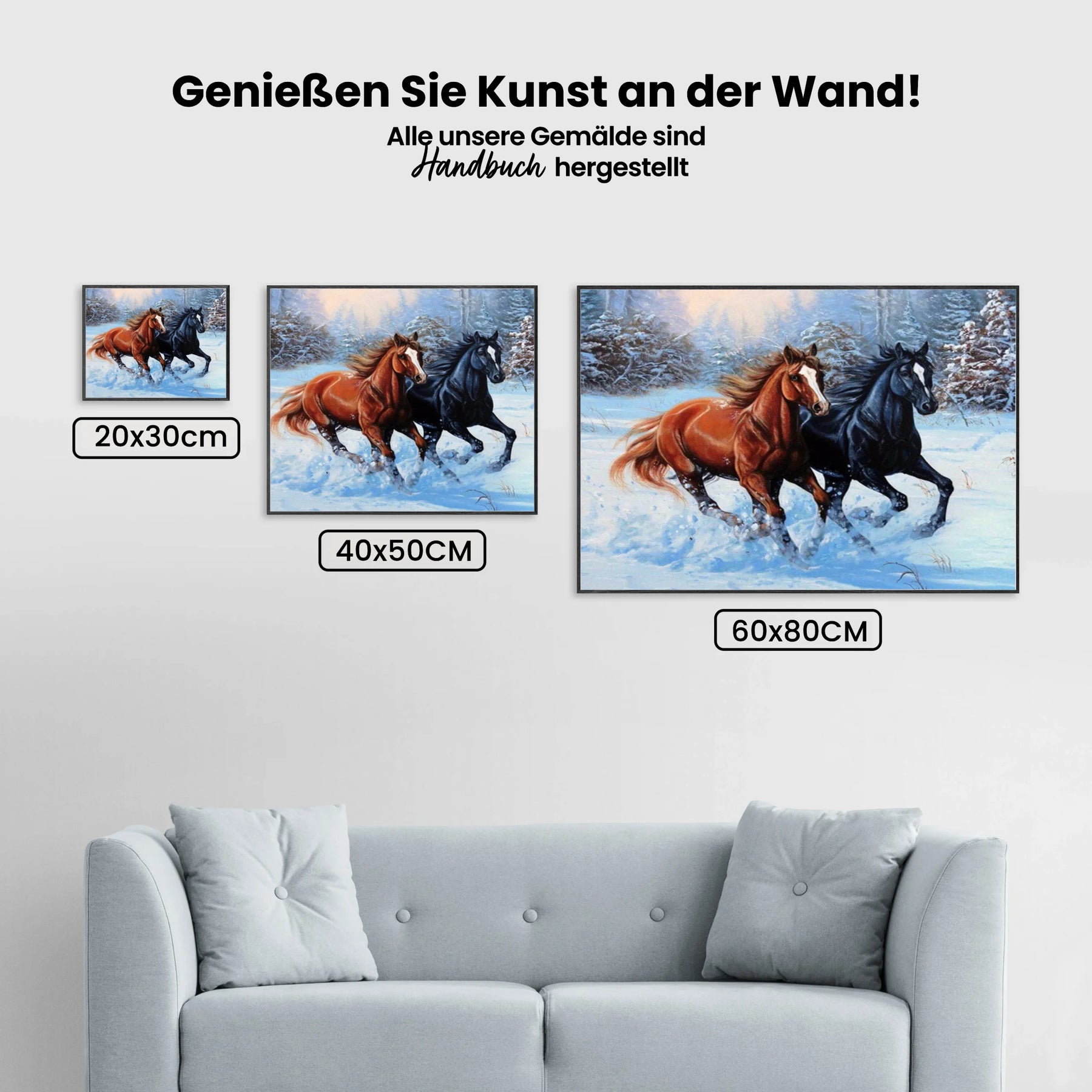 Pferde rennen im Schnee - Malen nach Zahlen