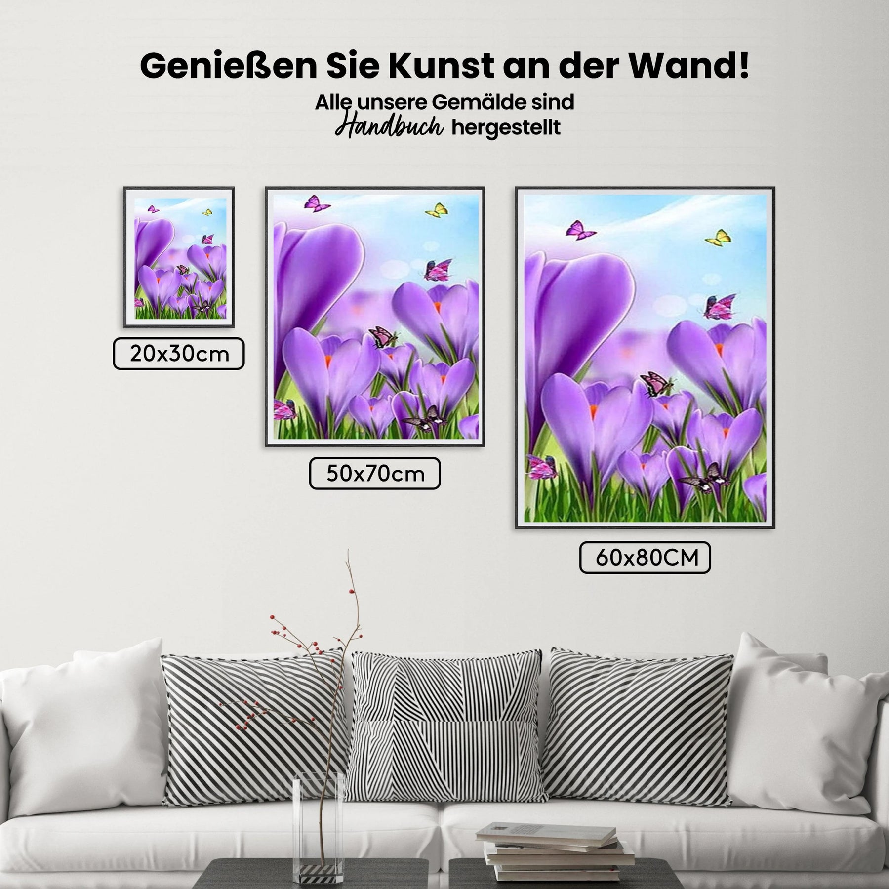 Violette Blumen Schmetterlinge | Großformat - Malen nach Zahlen