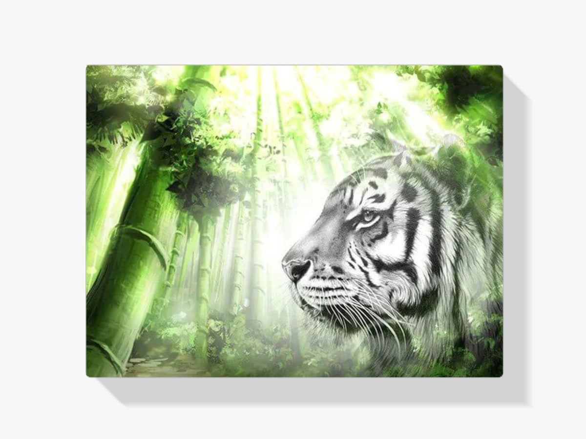 Weißer Tiger im Grünen Wald - Malen nach Zahlen