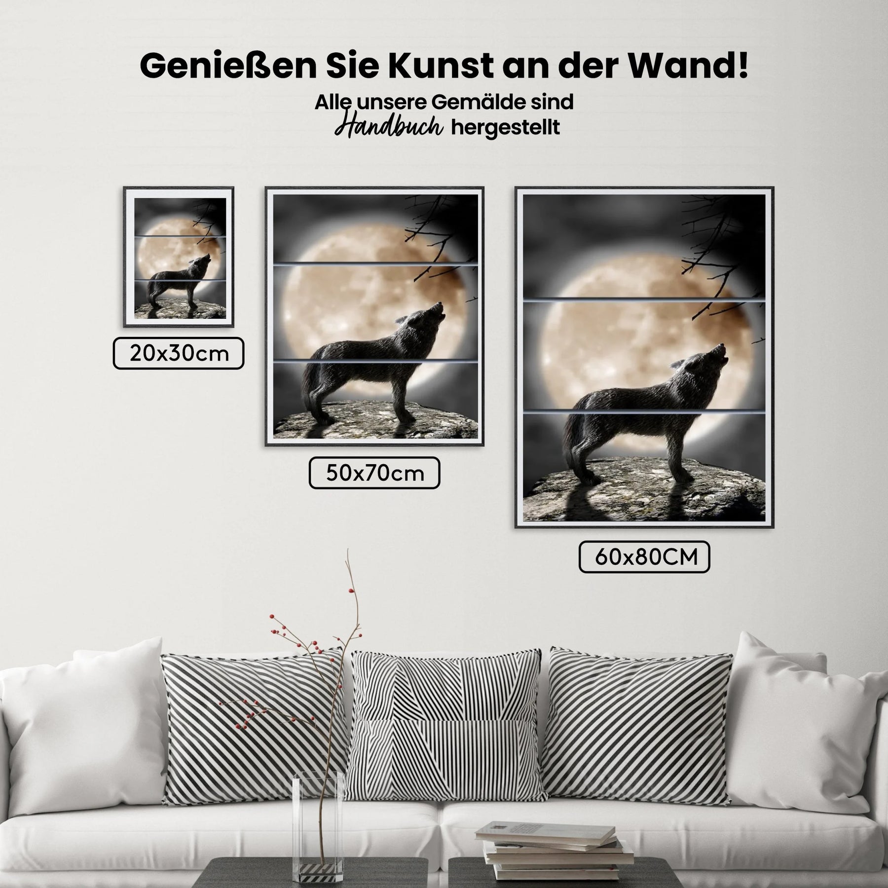 Wolf - Mond | 3 Teile - Malen nach Zahlen