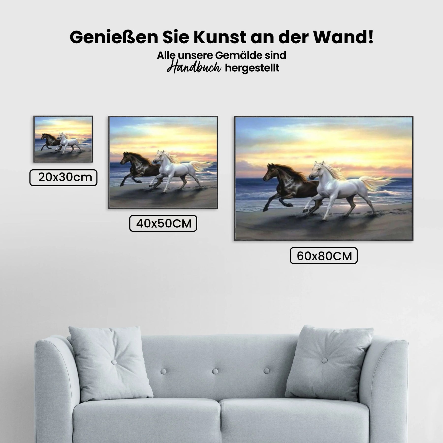 Am Strand rennende Pferde - Malen nach Zahlen