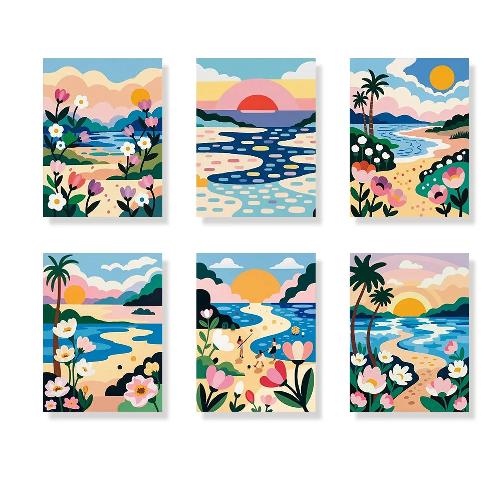 Dipingi con i numeri - 6 mini dipinti | Set di fiori di ciliegio