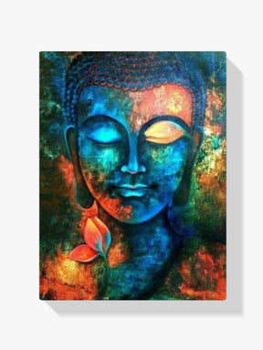 Buddha-Gesicht Blau Orange - Malen nach Zahlen