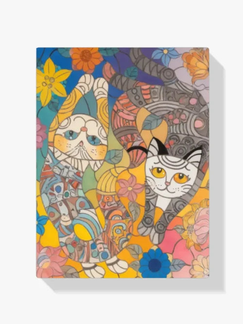 Malen nach Zahlen &#8211; Bunte Katzen in einer floralen Fantasie