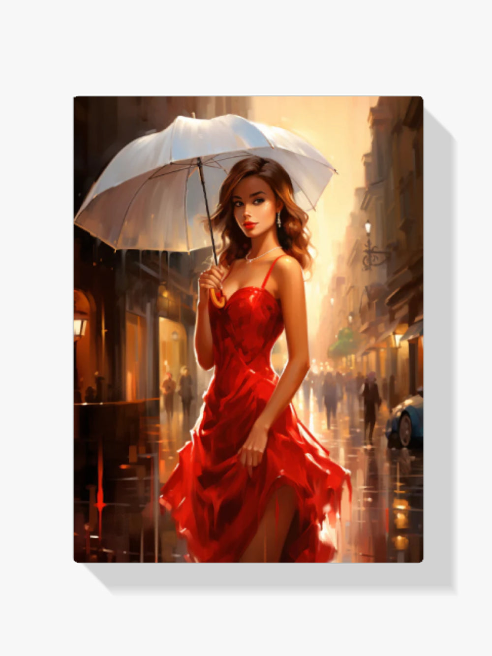 Dame im roten Kleid - Regen - Malen nach Zahlen