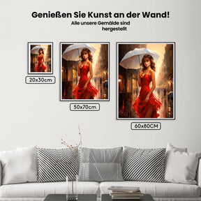 Dame im roten Kleid - Regen - Malen nach Zahlen