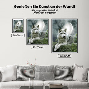 Der schöne Wolf bei Mondschein - Malen nach Zahlen