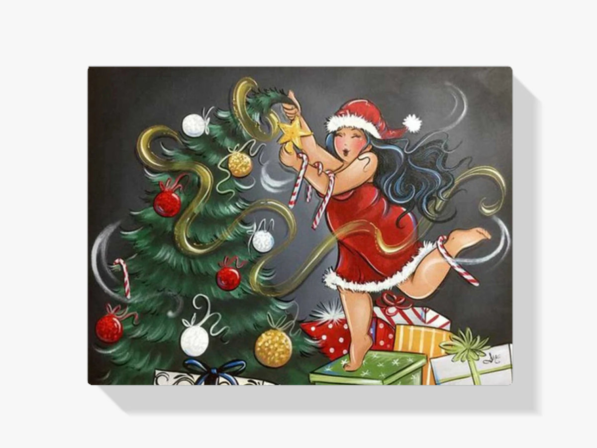 Dicke Dame feiert Weihnachten - Malen nach Zahlen