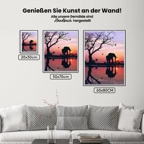 Elefanten-Sonnenuntergang - Malen nach Zahlen