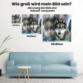 Frau und Wolf - Malen nach Zahlen