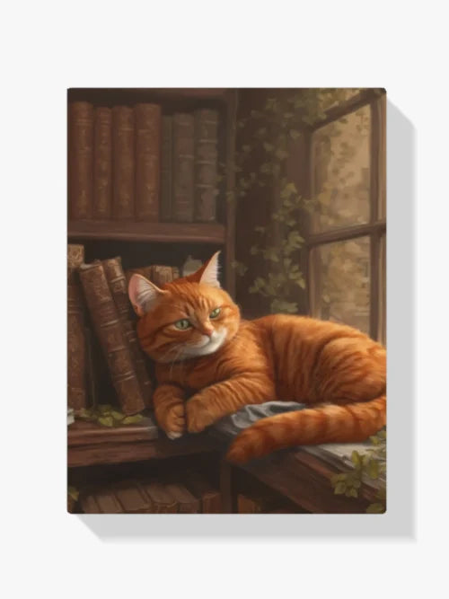 Malen nach Zahlen &#8211; Gemütliche Katze in einer Bibliothek