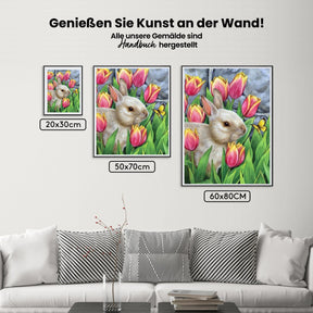 Hase zwischen den Tulpen - Malen nach Zahlen