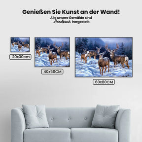 Hirsche im Schnee - Malen nach Zahlen