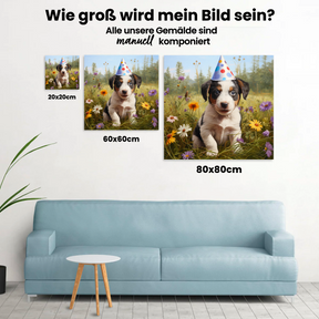 Hund mit Geburtstagshut - Malen nach Zahlen