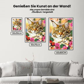 Katze mit Blumen - Malen nach Zahlen
