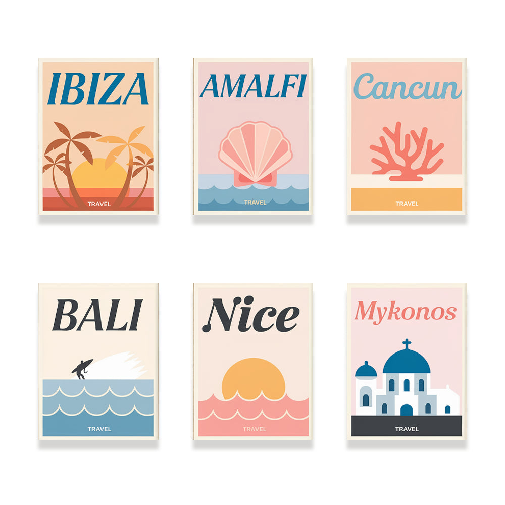 Malen nach Zahlen &#8211; 6 Mini-Gemälde Reiseplakatset-Set-1