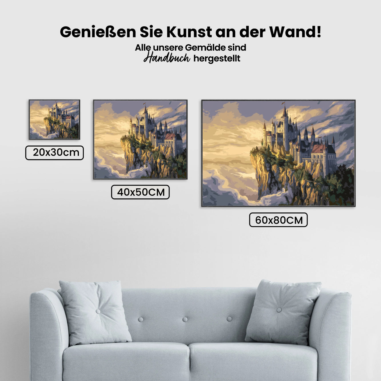 Malen nach Zahlen - Fantasievolles Schloss auf einer Klippe umgeben von Wolken V1
