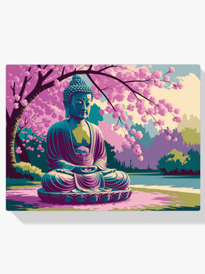 Dipingi con i numeri - Statua del Buddha serena circondata da fiori di ciliegio