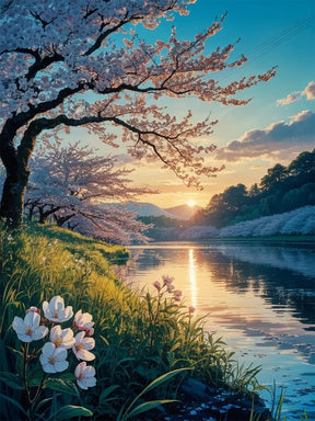 Dipingi con i numeri - Fiori di ciliegio al tramonto