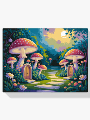 Dipingi con i numeri - Giardino magico delle fate con funghi e piccole porte