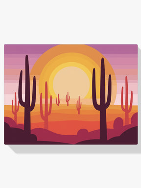 Dipingi con i numeri - Tramonto su un paesaggio desertico con sagome di cactus