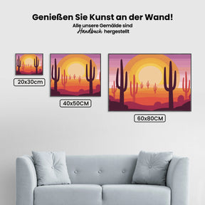 Dipingi con i numeri - Tramonto su un paesaggio desertico con sagome di cactus