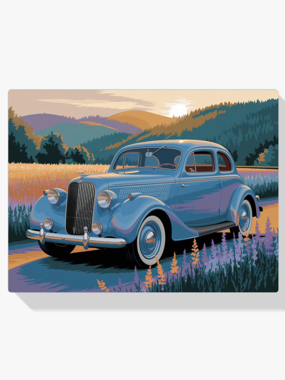 Malen nach Zahlen &#8211; Vintage-Auto in einem Blumenfeld V1-1